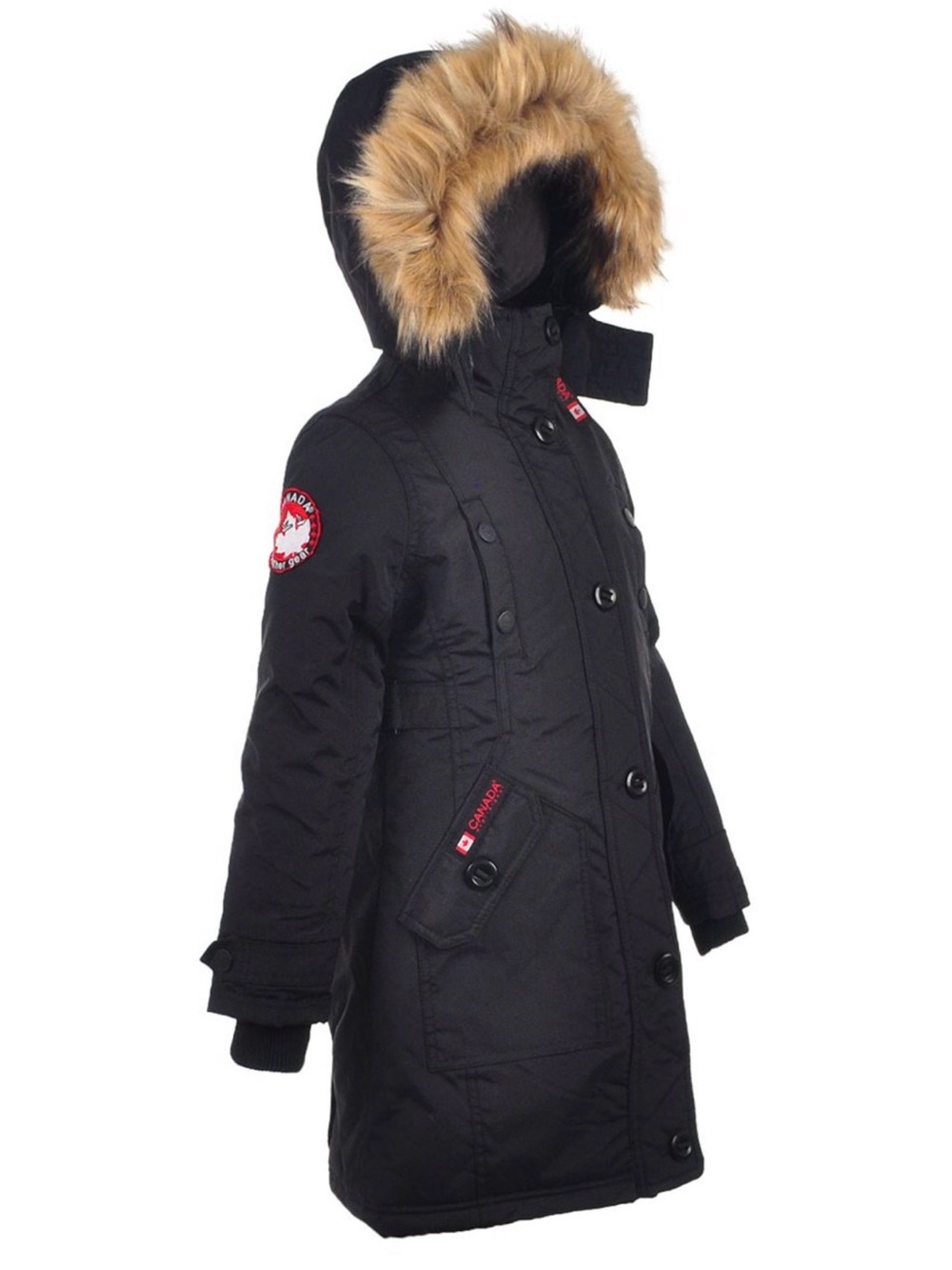 Canada Kids' Black Puffer Jacket with Faux Fur Hood